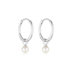 LINDA TAHIJA - PEARL CHARM HUGGIE HOOP EARRINGS - SILVER