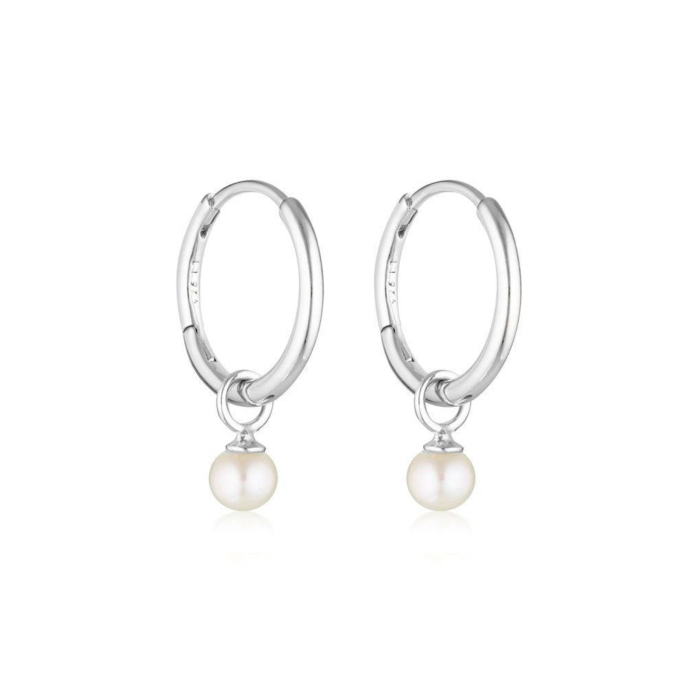 LINDA TAHIJA - PEARL CHARM HUGGIE HOOP EARRINGS - SILVER