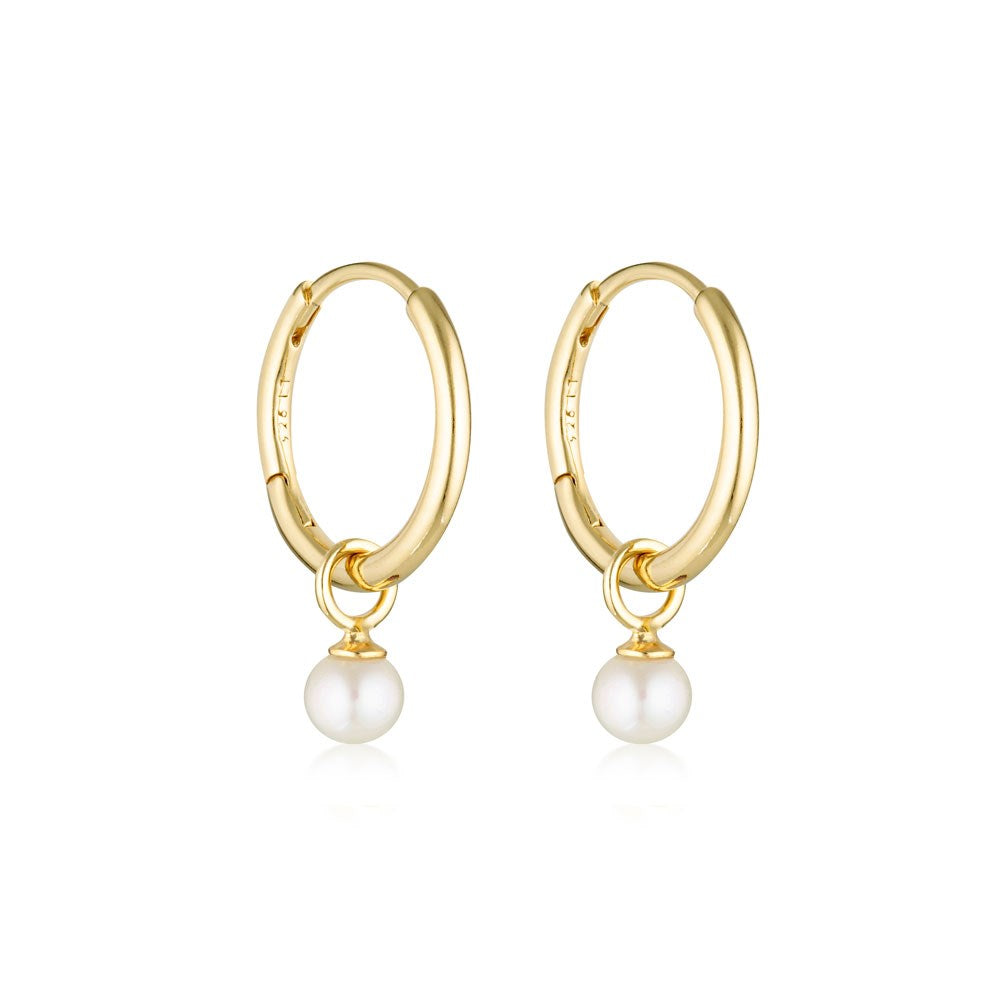 LINDA TAHIJA - PEARL CHARM HUGGIE HOOP EARRINGS - GOLD