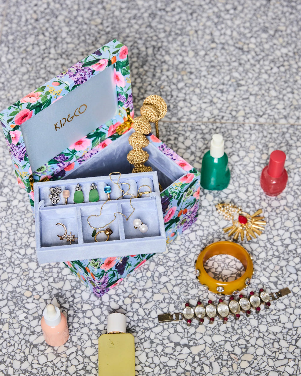 KIP & CO - LARGE VELVET JEWELLERY BOX - SPRING IN THE AIR