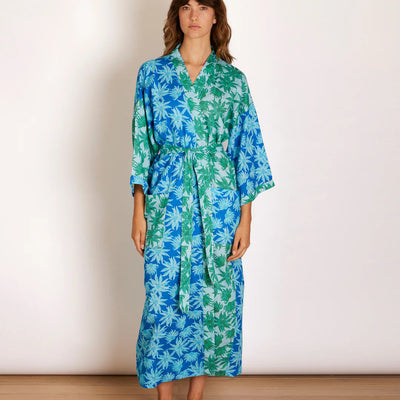 BONNIE & NEIL - FLANNEL FLOWER ROBE - BLUE GREEN