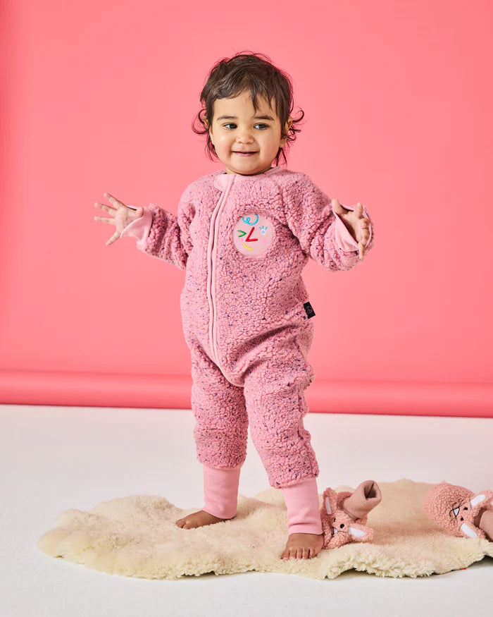 KIP & CO - SHERPA LONG SLEEVE ZIP ROMPER - PINK SPRINKLE