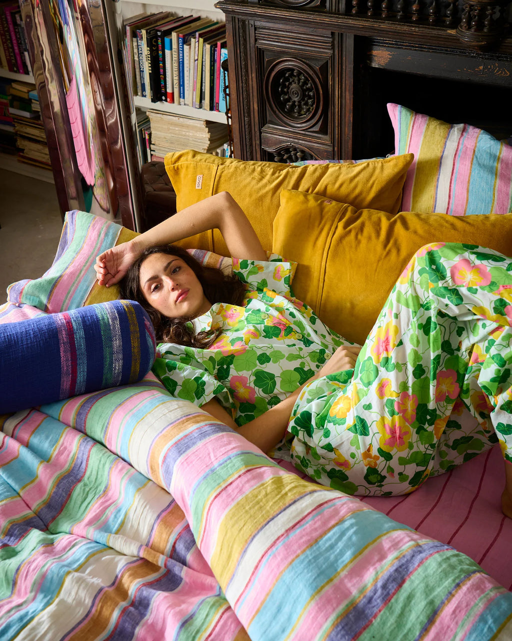 KIP & CO - ADULT ORGANIC COTTON SHORT SLEEVE SHIRT & PANT PYJAMA SET - NASTURTIUM