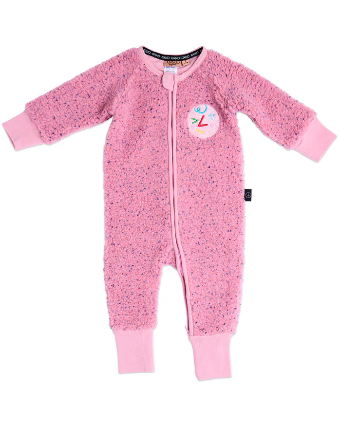 KIP & CO - SHERPA LONG SLEEVE ZIP ROMPER - PINK SPRINKLE