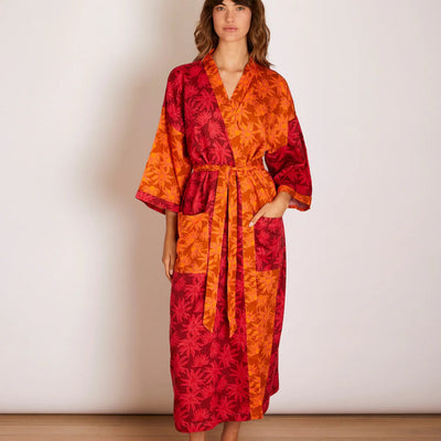 BONNIE & NEIL - FLANNEL FLOWER ROBE - CERISE TAN