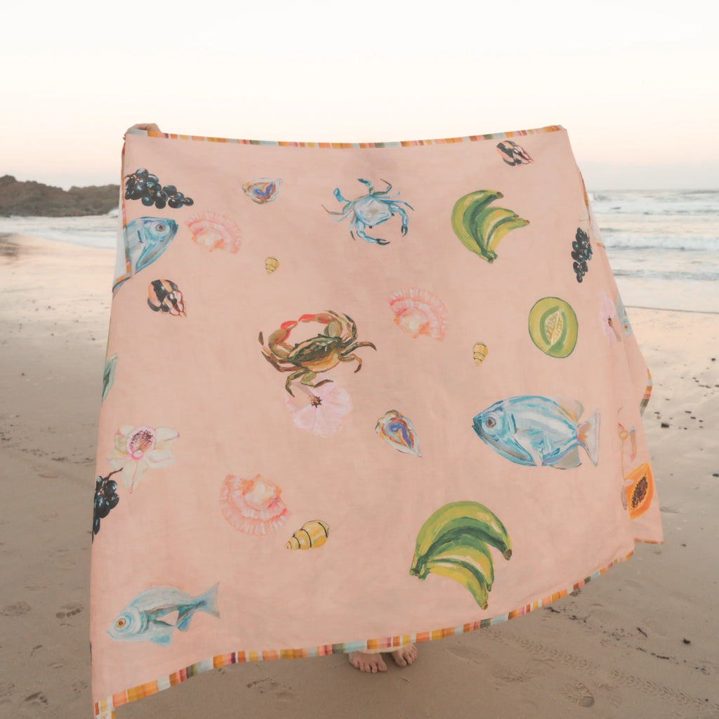 WANDERING FOLK - ANNIE EVERINGHAM TABLECLOTH - PASTEL SEA