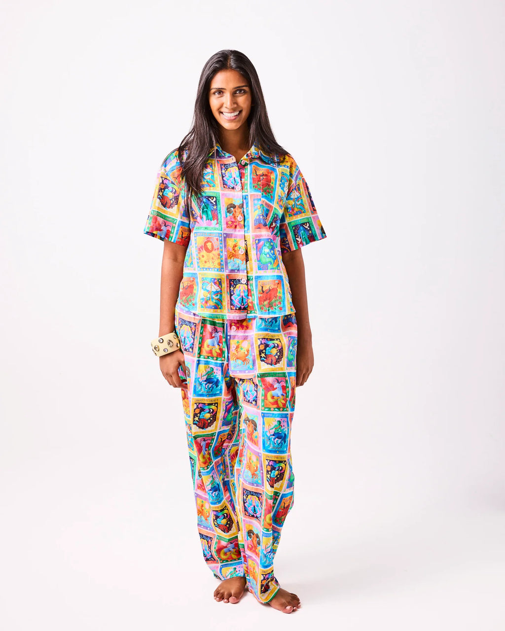 KIP & CO - ADULT ORGANIC COTTON SHORT SLEEVE SHIRT & PANT PYJAMA SET - ZODIAC