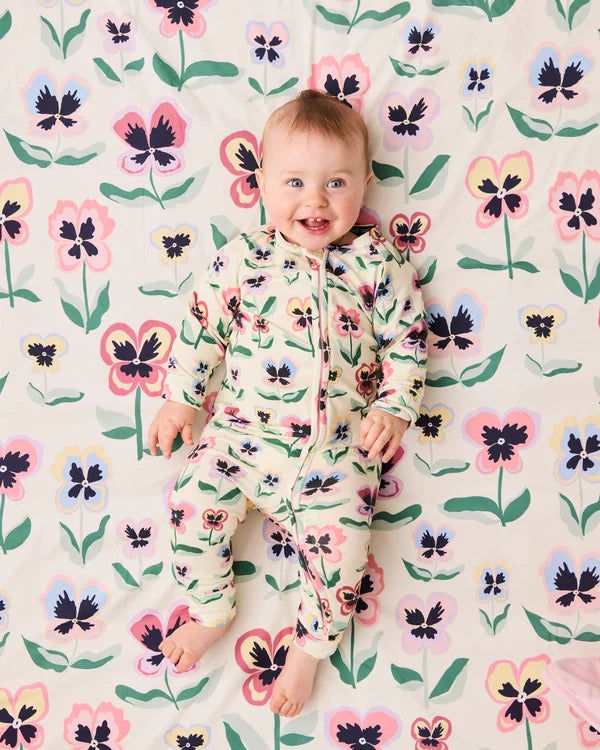 KIP & CO - ORGANIC COTTON LONG SLEEVE ZIP ROMPER - PRETTY PANSY