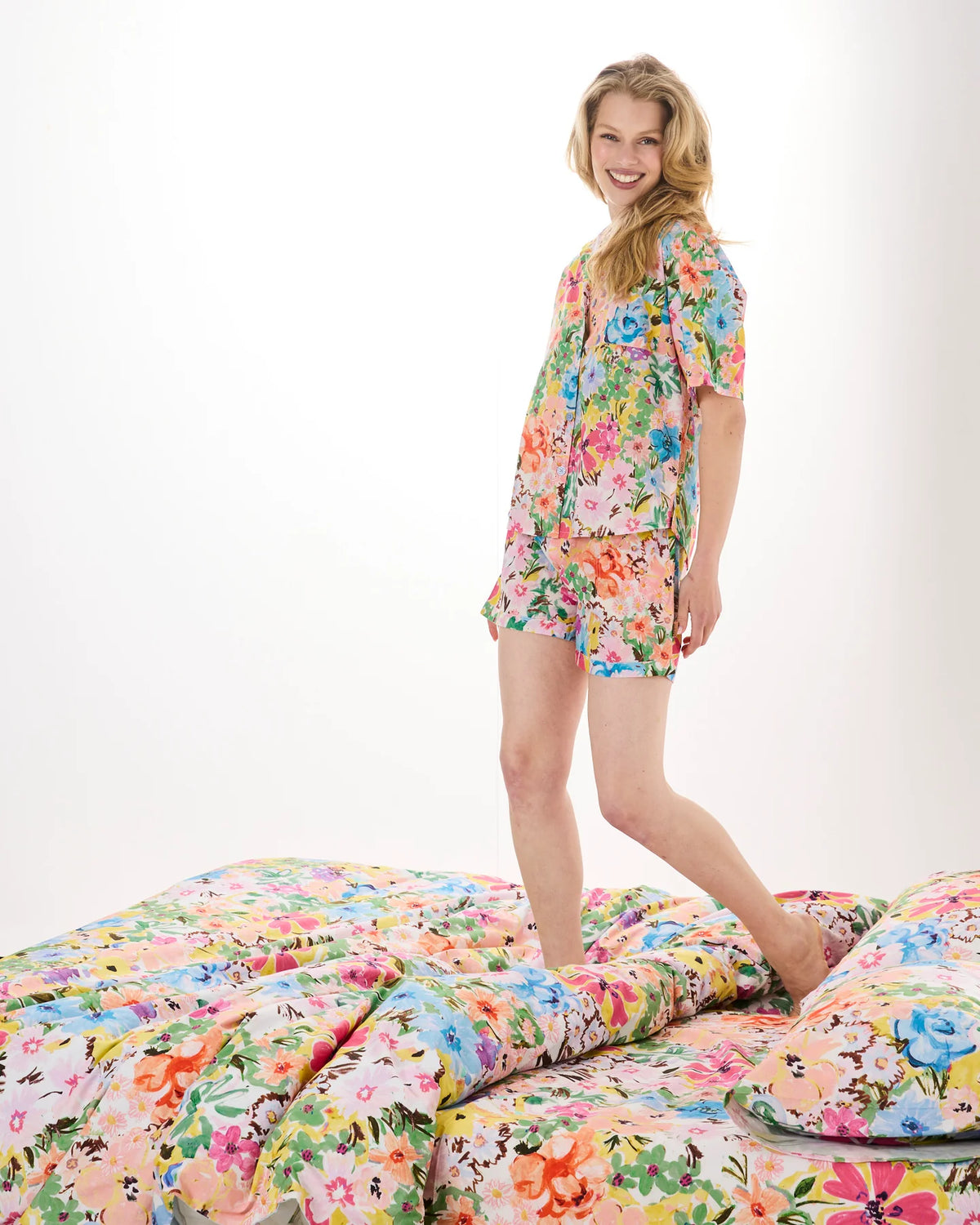 KIP & CO - ADULT ORGANIC COTTON SHORT SLEEVE SHIRT & SHORT PYJAMA SET - ALFRESCO