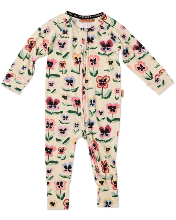 KIP & CO - ORGANIC COTTON LONG SLEEVE ZIP ROMPER - PRETTY PANSY