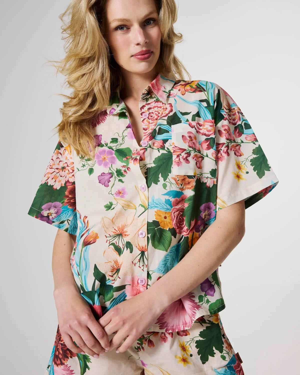 KIP & CO - ADULT ORGANIC COTTON SHORT SLEEVE SHIRT & SHORT PYJAMA SET - BELLE FLORAL