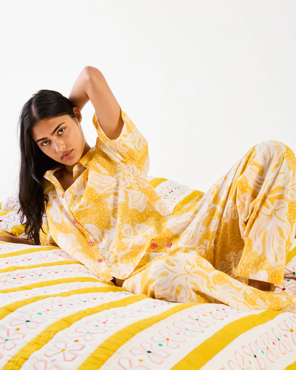 KIP & CO X ANNA SPIRO - ADULT ORGANIC COTTON SHORT SLEEVE SHIRT & PANT PYJAMA SET - ELSTERNWIG FIG