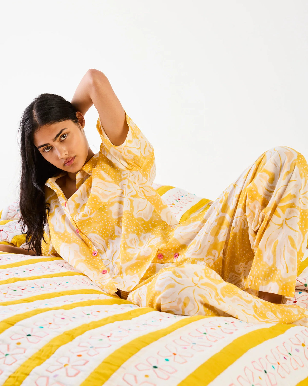 KIP & CO X ANNA SPIRO - ADULT ORGANIC COTTON SHORT SLEEVE SHIRT & PANT PYJAMA SET - ELSTERNWIG FIG
