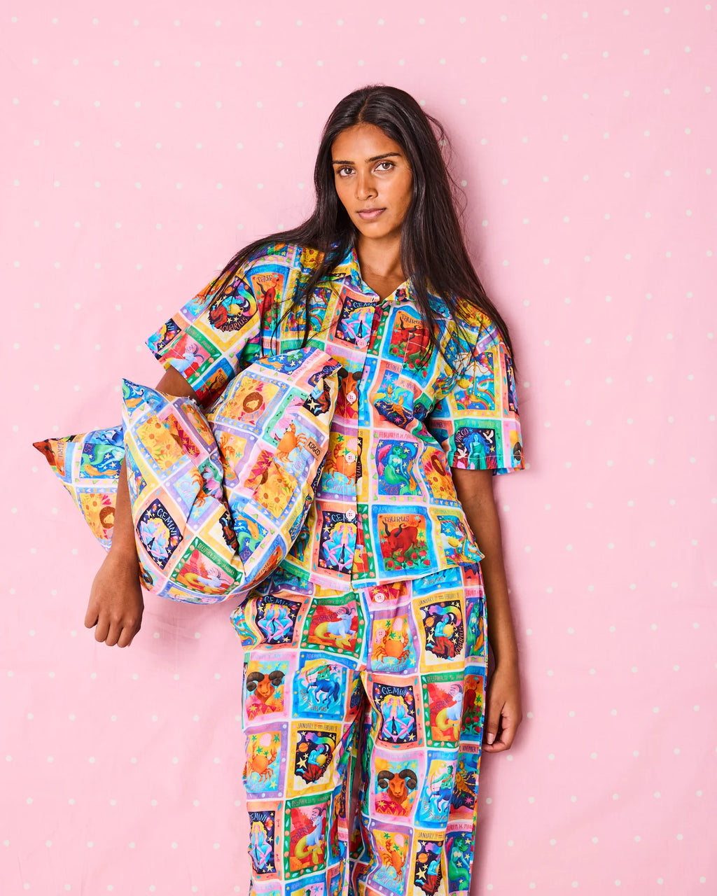 KIP & CO - ADULT ORGANIC COTTON SHORT SLEEVE SHIRT & PANT PYJAMA SET - ZODIAC