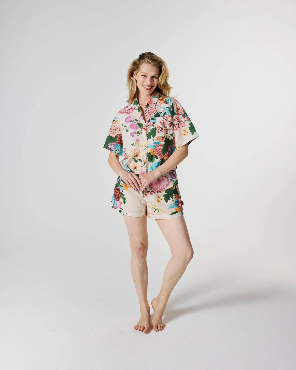 KIP & CO - ADULT ORGANIC COTTON SHORT SLEEVE SHIRT & SHORT PYJAMA SET - BELLE FLORAL