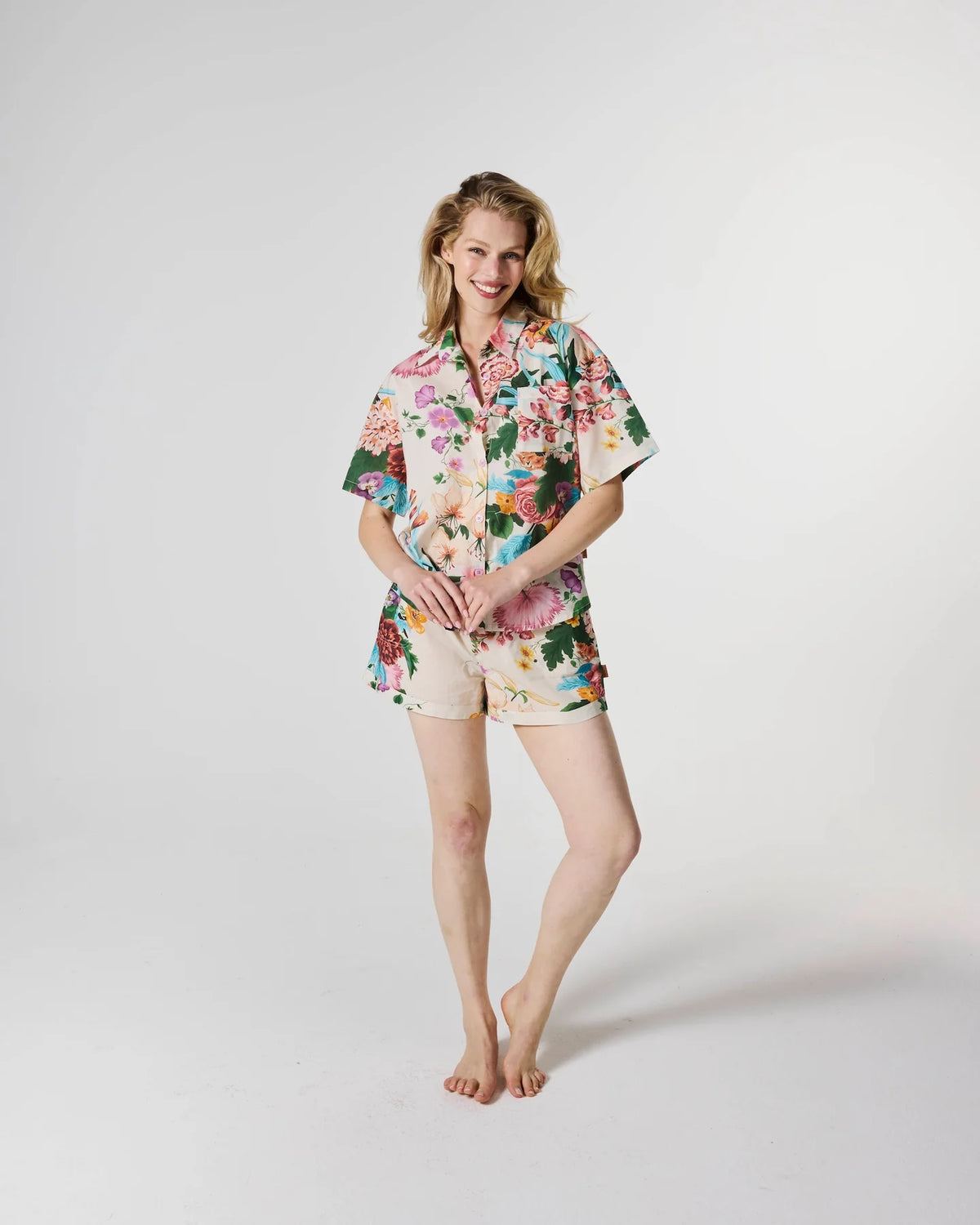 KIP & CO - ADULT ORGANIC COTTON SHORT SLEEVE SHIRT & SHORT PYJAMA SET - BELLE FLORAL