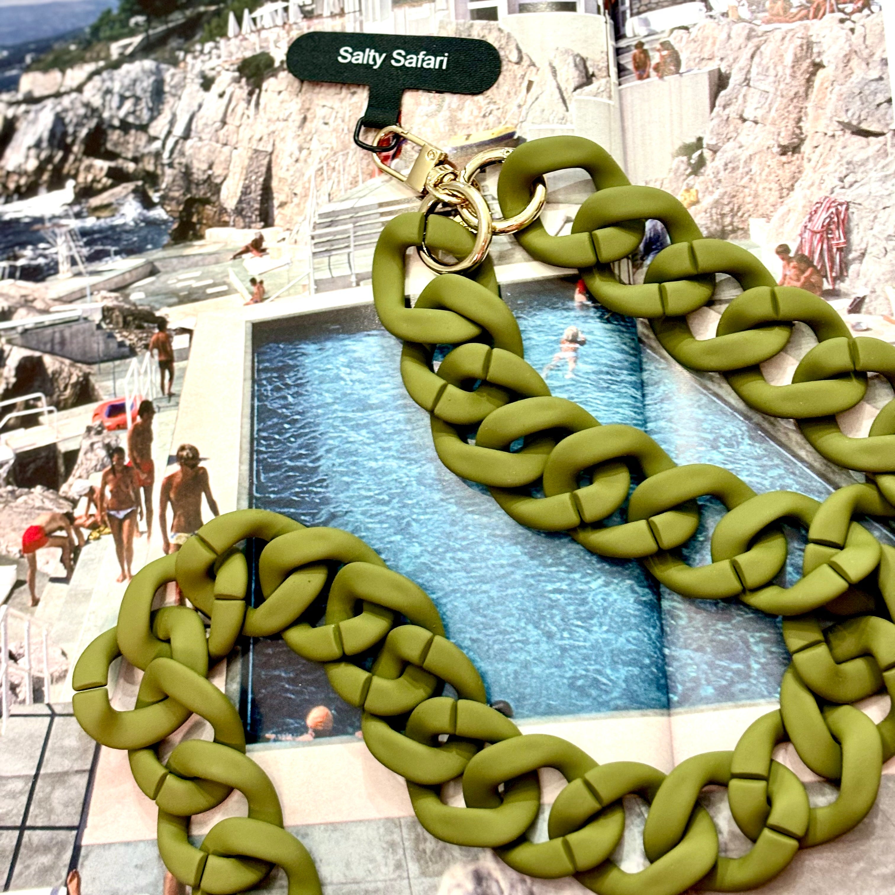 SALTY SAFARI - SANTORINI CROSS BODY PHONE STRAP - CHUNKY CHAIN OLIVE
