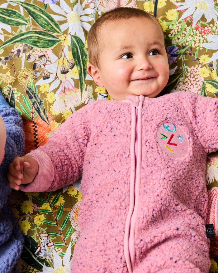 KIP & CO - SHERPA LONG SLEEVE ZIP ROMPER - PINK SPRINKLE