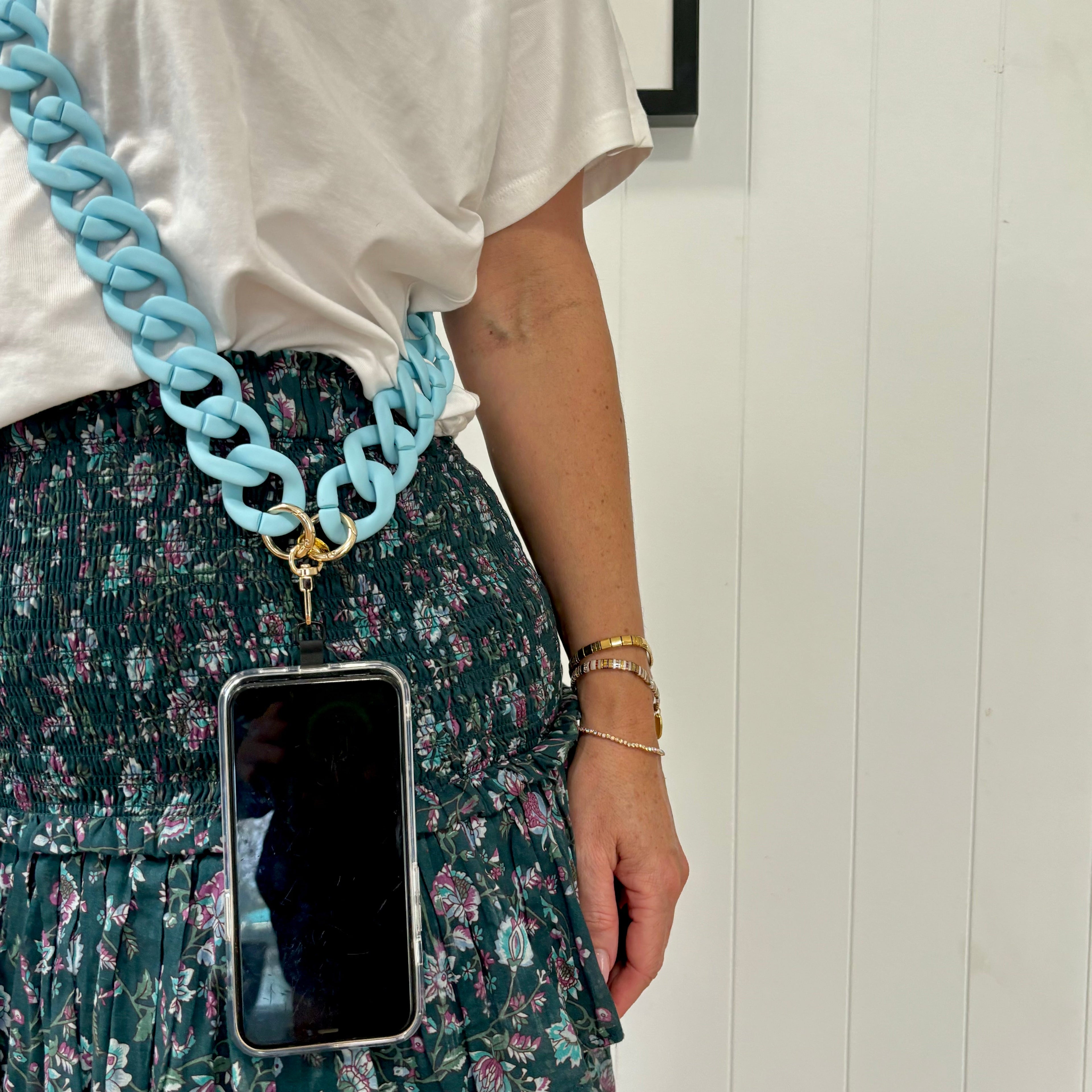 SALTY SAFARI - SANTORINI CROSS BODY PHONE STRAP - CHUNKY CHAIN TURQUOISE
