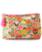 KIP & CO - QUILTED COTTON TOILETRY PURSE - POPPING FLOWERS PEACH