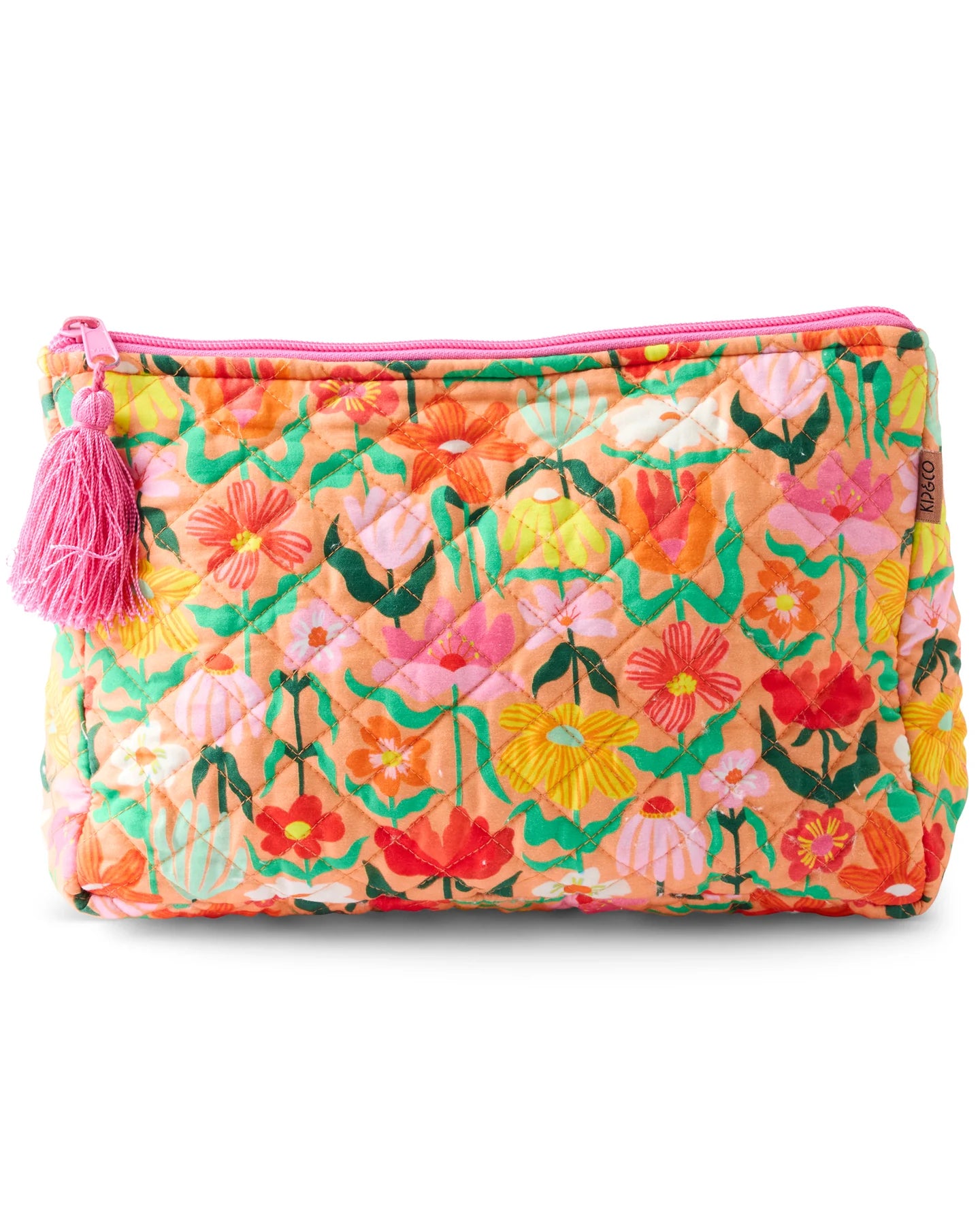 KIP & CO - QUILTED COTTON TOILETRY PURSE - POPPING FLOWERS PEACH