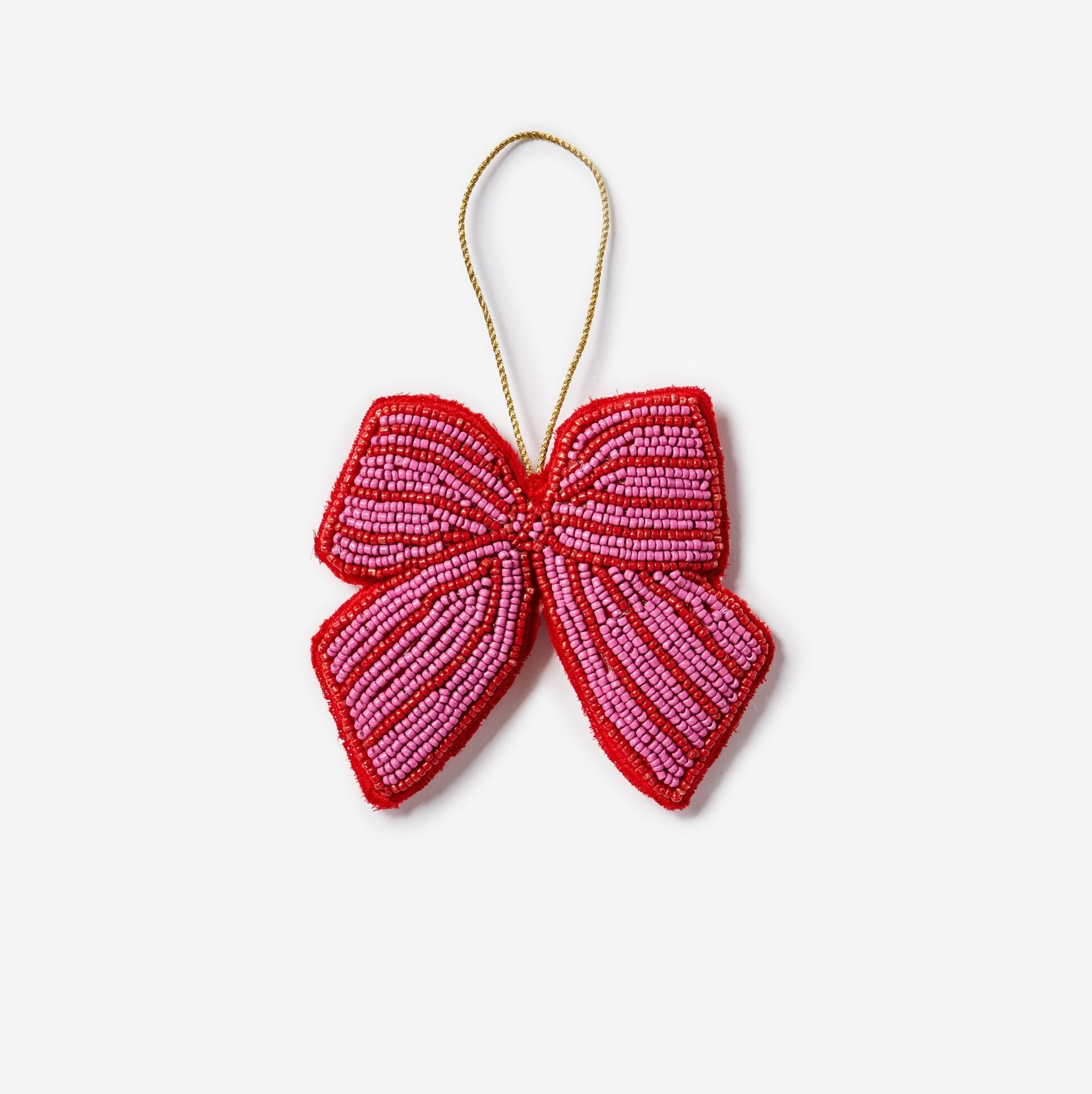 BONNIE & NEIL - BEADED CHRISTMAS DECORATION - BOW PINK