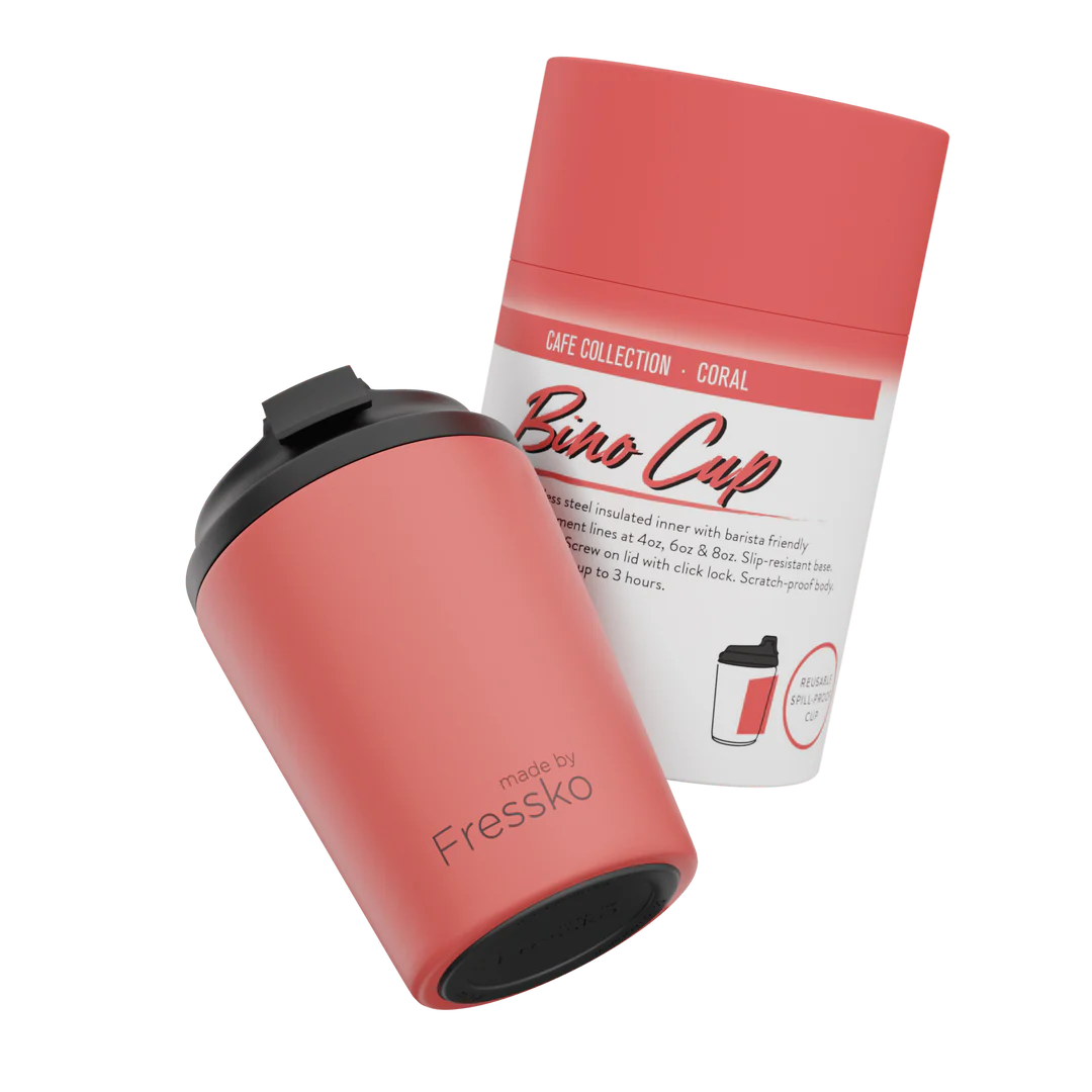 MADE BY FRESSKO - BINO REUSABLE COFFEE CUP 227ML/8OZ - CORAL