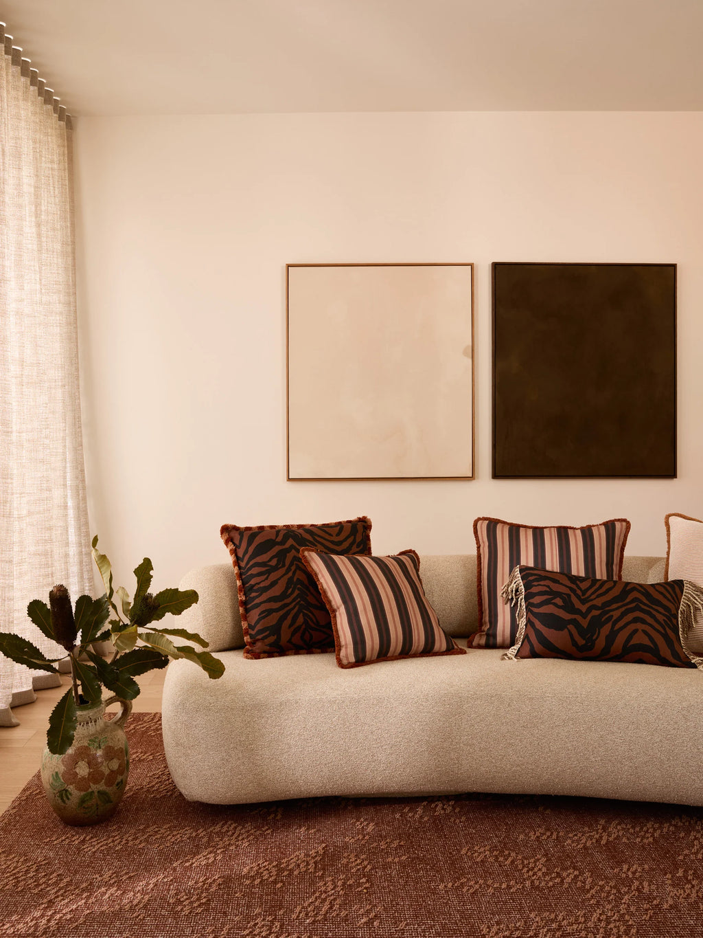 BONNIE & NEIL - SUITING STRIPE LINEN CUSHION 50CM - BLACK TAN