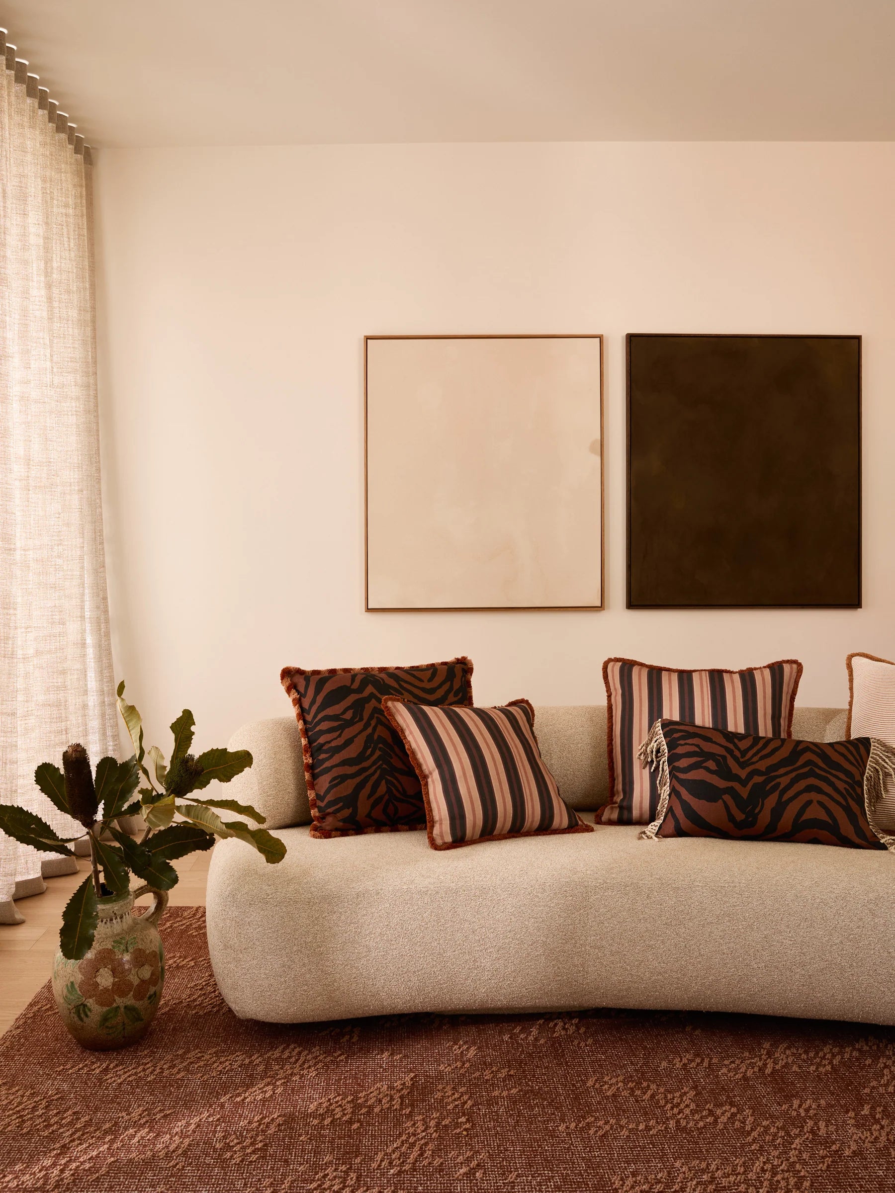 BONNIE & NEIL - SUITING STRIPE LINEN CUSHION 50CM - BLACK TAN