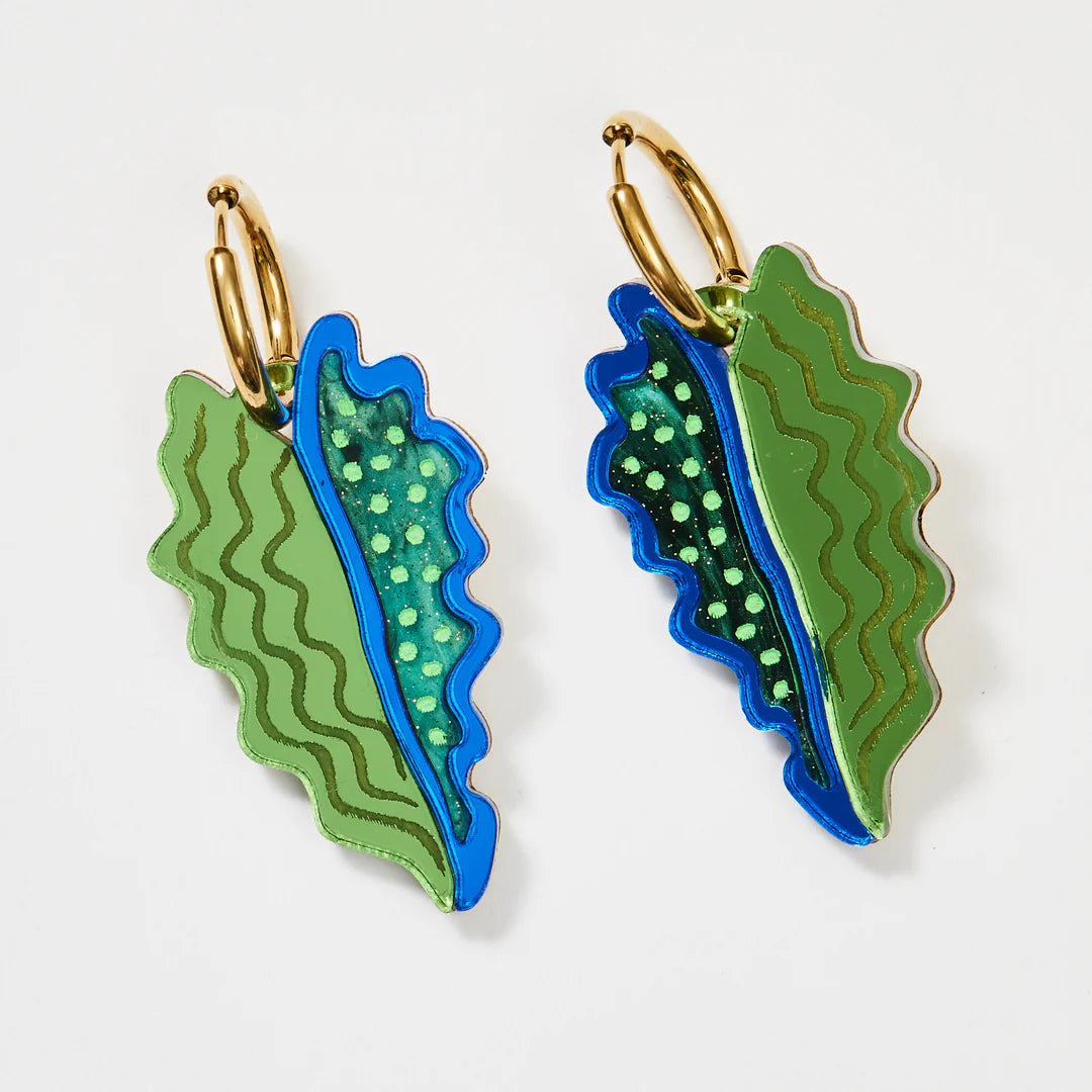 MARTHA JEAN - BIG LEAF EARRINGS - FERN / NAVY