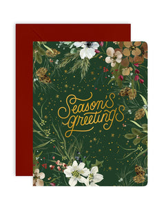 BESPOKE LETTERPRESS - CHRISTMAS CARD - SEASON'S GREETINGS GREEN