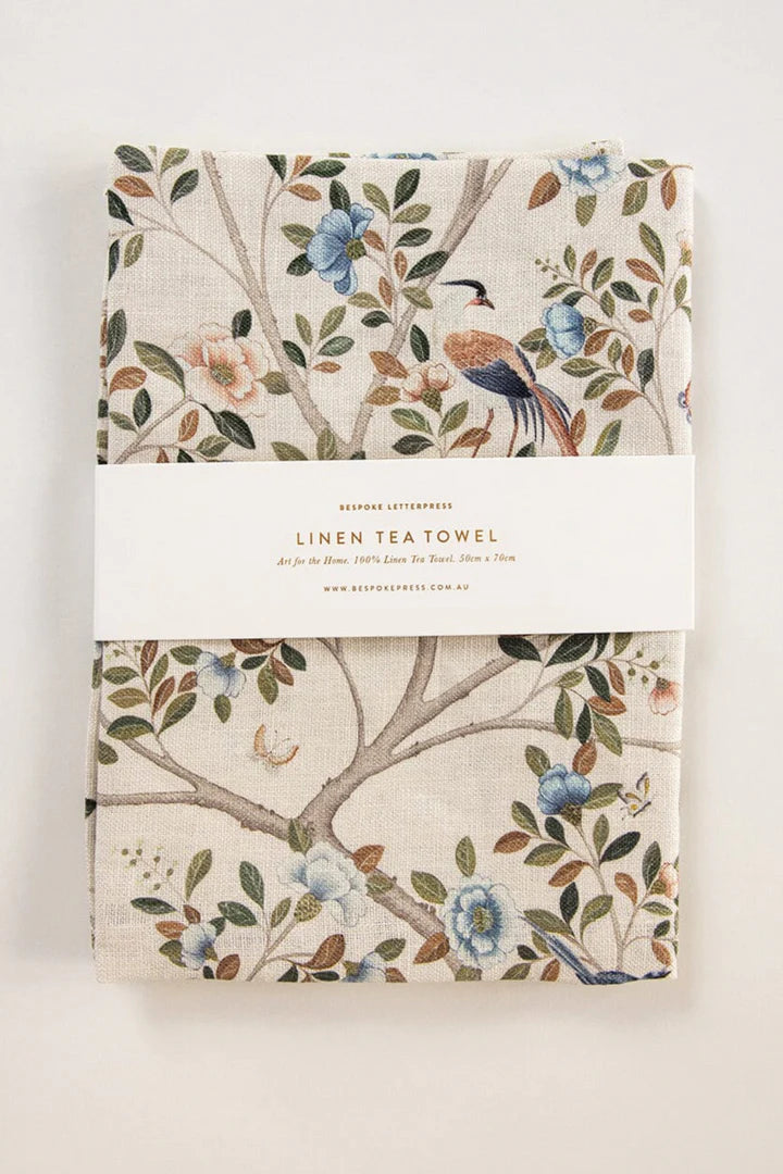 BESPOKE LETTERPRESS - CAMELLIA TREE 100% LINEN TEA TOWEL