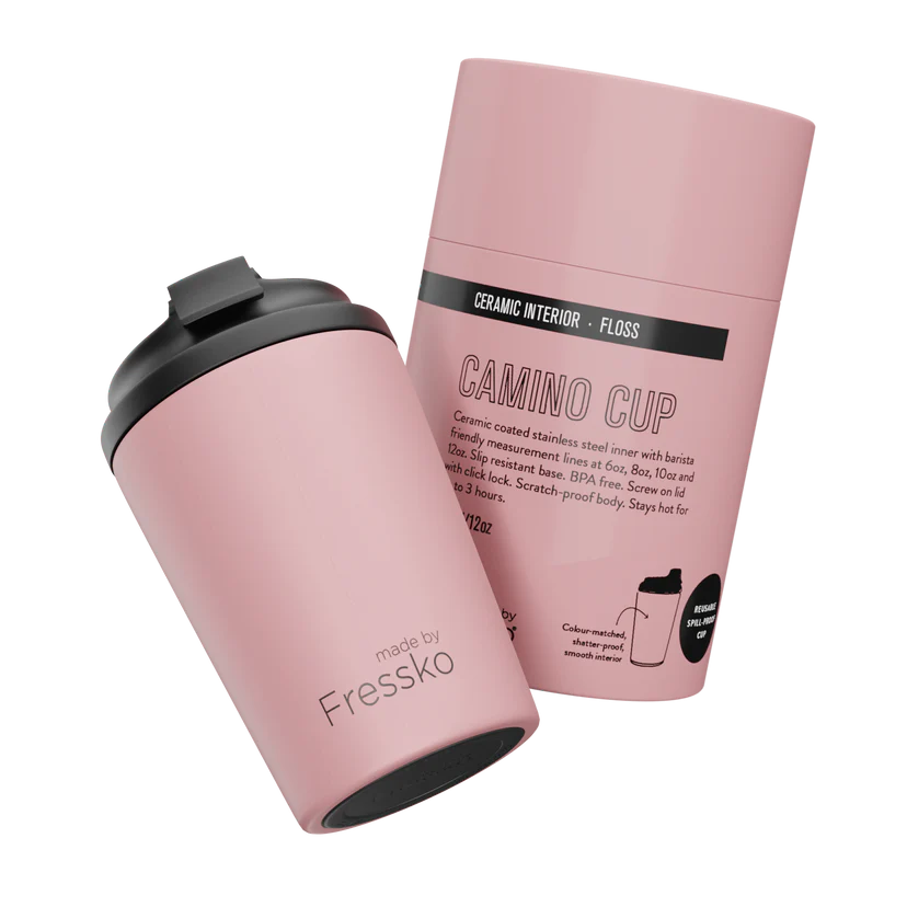 MADE BY FRESSKO - CAMINO REUSABLE  COFFEE CUP 340ML/12OZ - HEART FLOSS - CERAMIC INTERIOR
