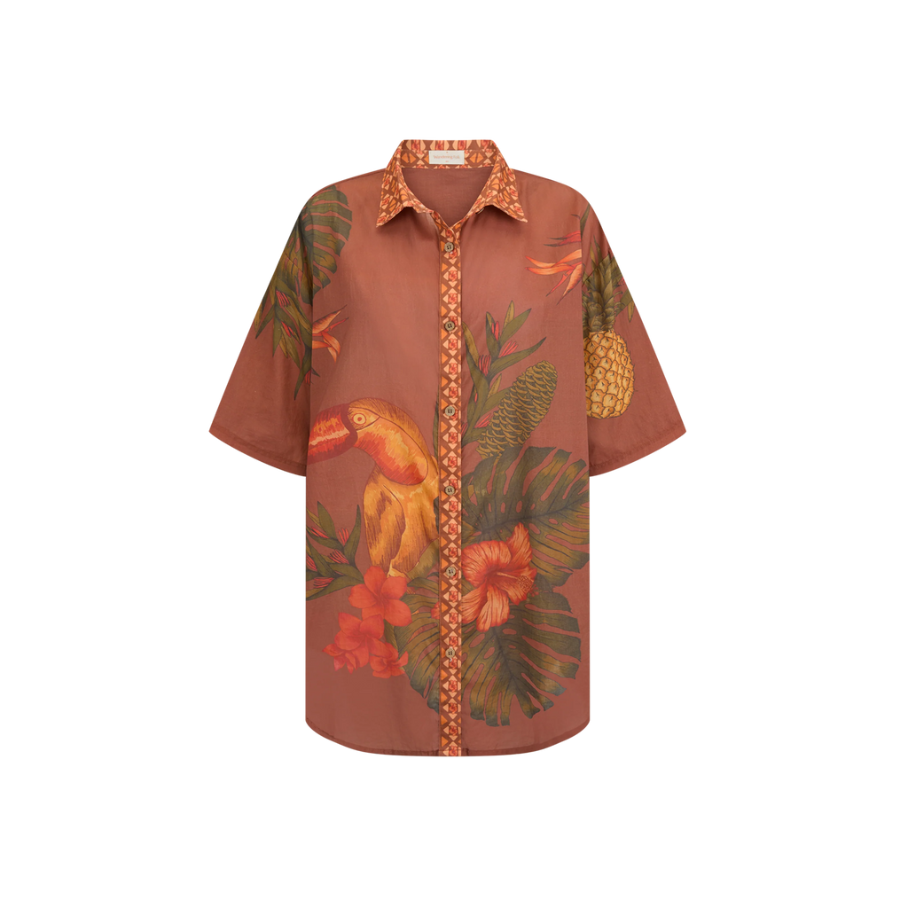 WANDERING FOLK - CUBAN TROPICAL SHIRT - COFFEE