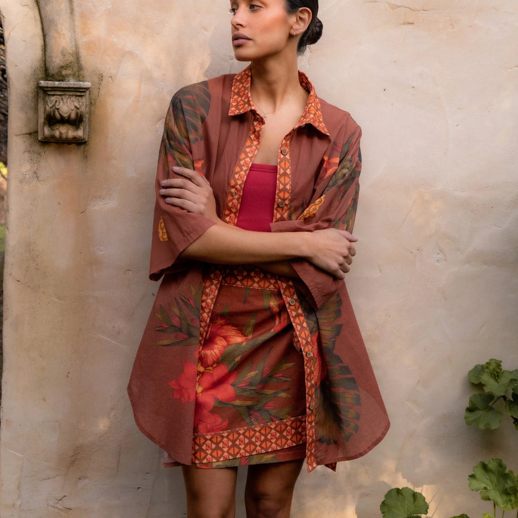 WANDERING FOLK - CUBAN TROPICAL SHIRT - COFFEE