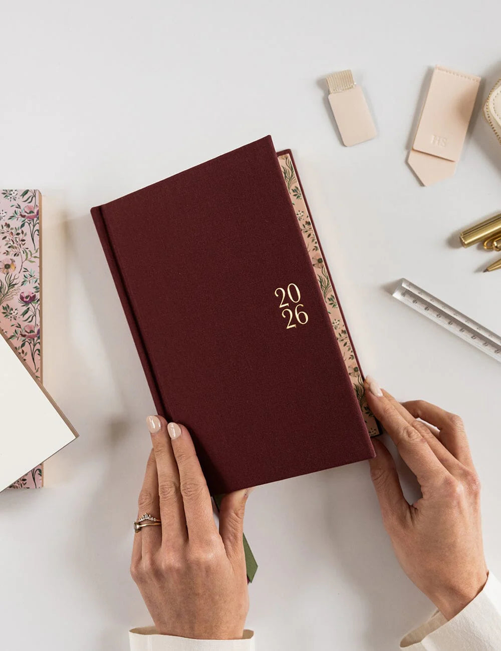 BESPOKE LETTERPRESS - 2026 PETITE LINEN BOUND PLANNER - MULBERRY