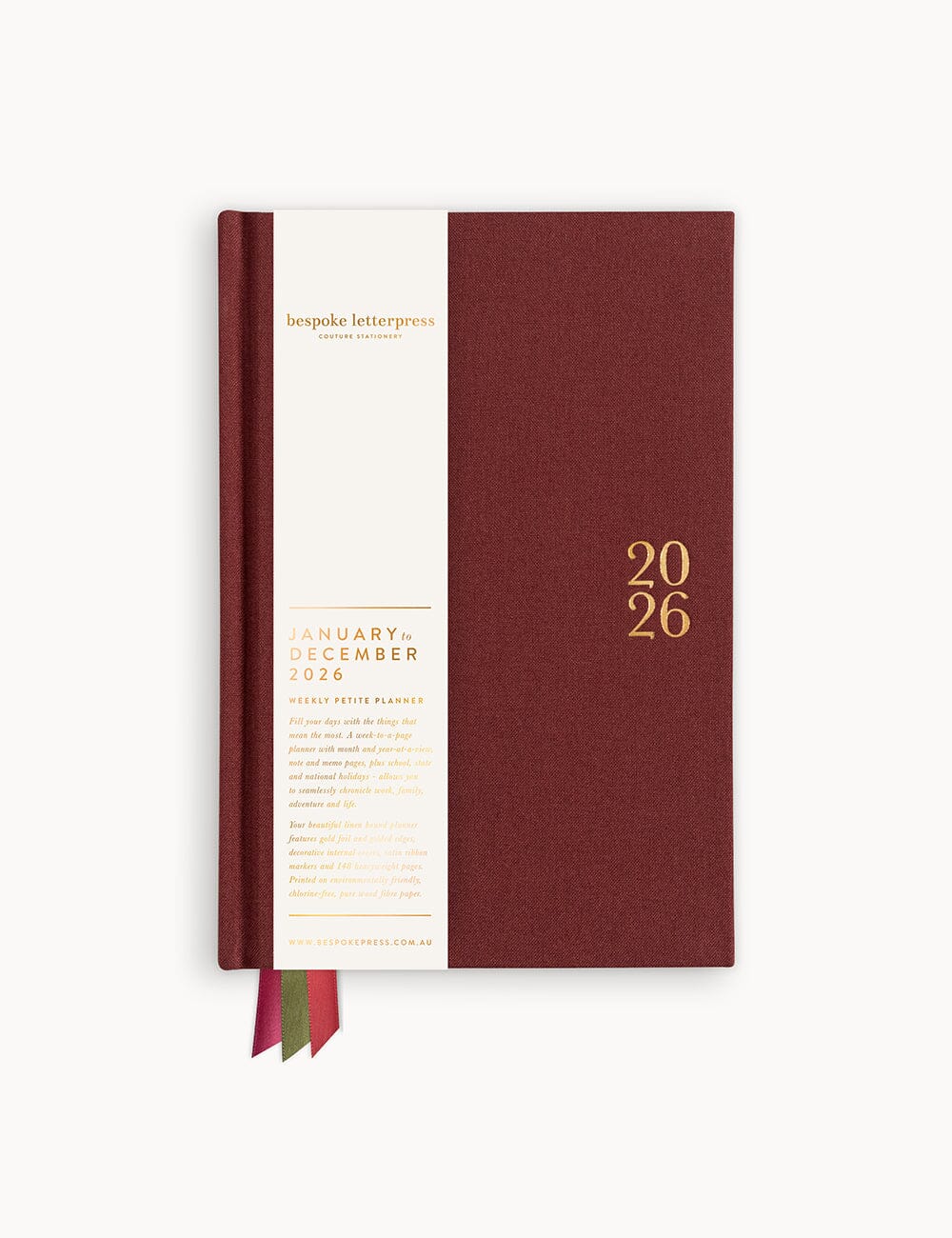 BESPOKE LETTERPRESS - 2026 PETITE LINEN BOUND PLANNER - MULBERRY