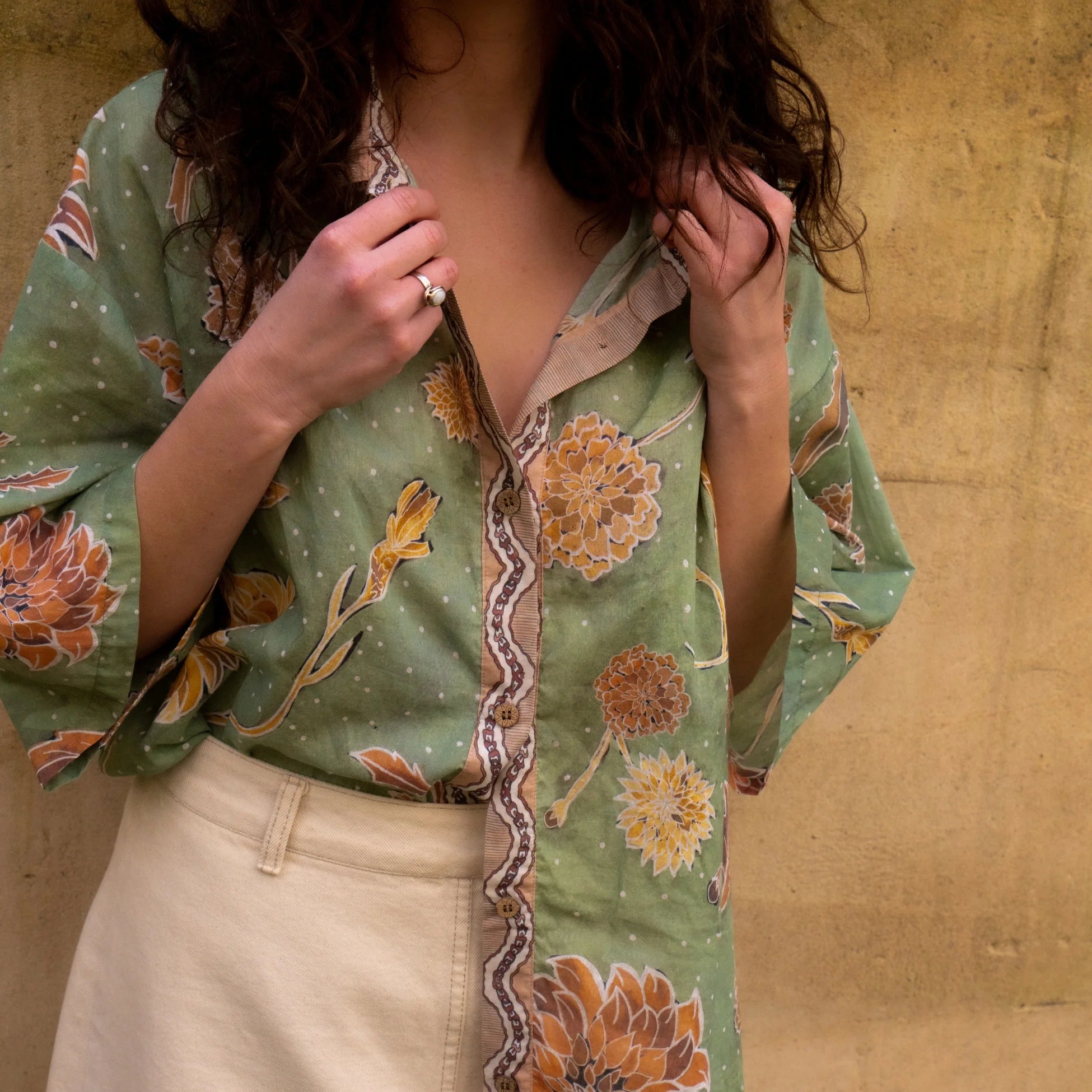 WANDERING FOLK - DAHLIA SHIRT - MOSS - S/M