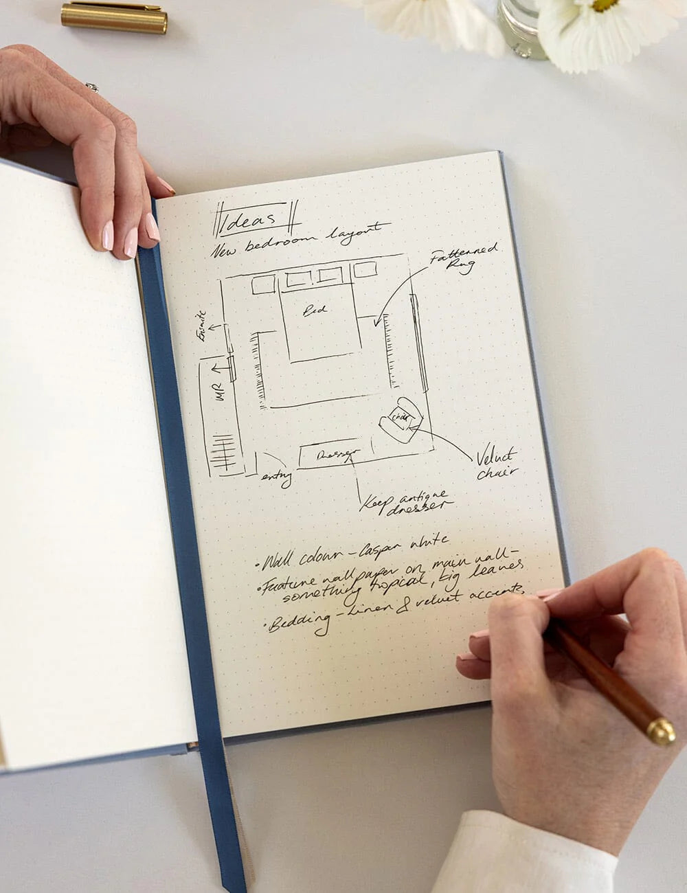BESPOKE LETTERPRESS - LINEN BOUND BULLET JOURNAL - DUSTY CORNFLOWER