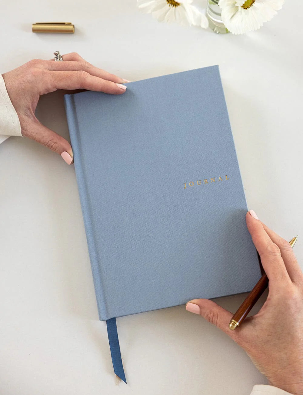 BESPOKE LETTERPRESS - LINEN BOUND BULLET JOURNAL - DUSTY CORNFLOWER