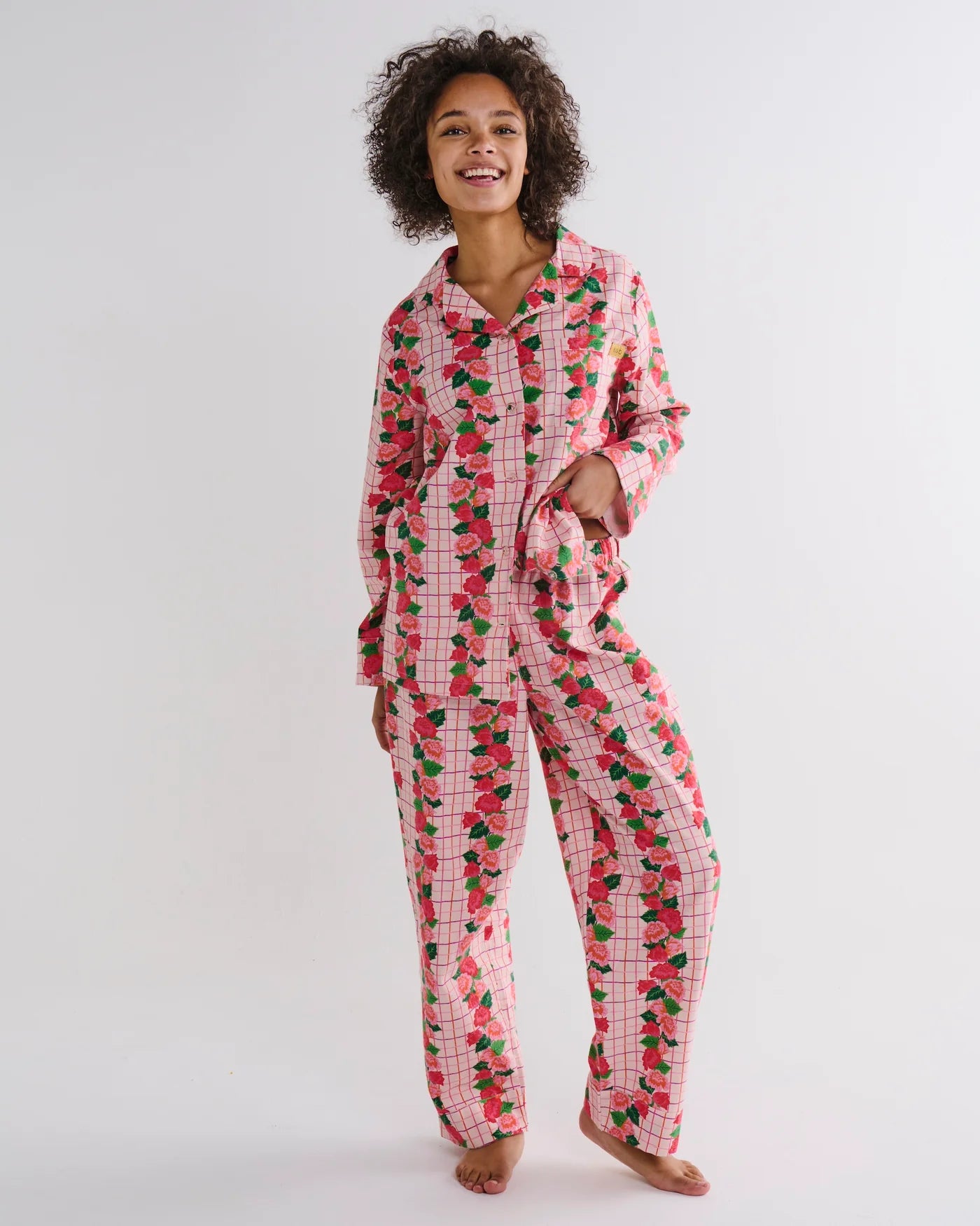 KIP & CO - ROSE LINK FLANNELETTE ADULT LONG SLEEVE SHIRT & PANT PYJAMA SET