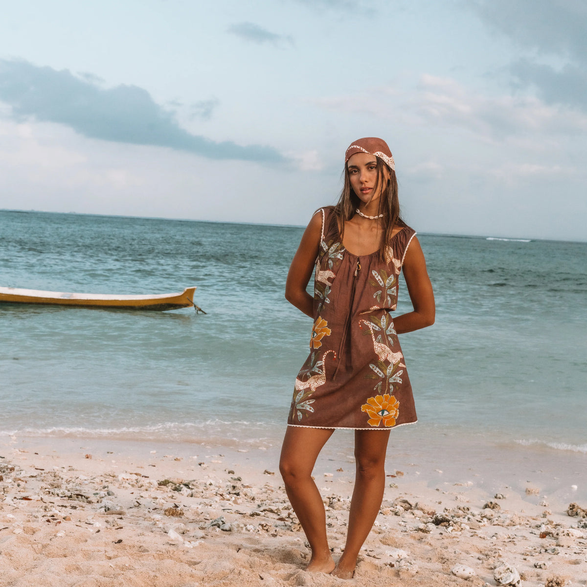 WANDERING FOLK - EYE OF THE JUNGLE MINI DRESS - DUNE