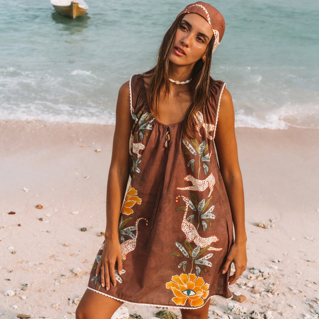 WANDERING FOLK - EYE OF THE JUNGLE MINI DRESS - DUNE