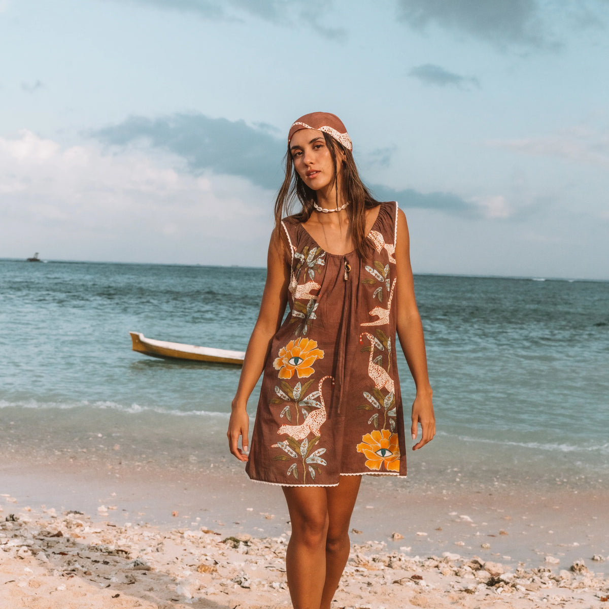 WANDERING FOLK - EYE OF THE JUNGLE MINI DRESS - DUNE