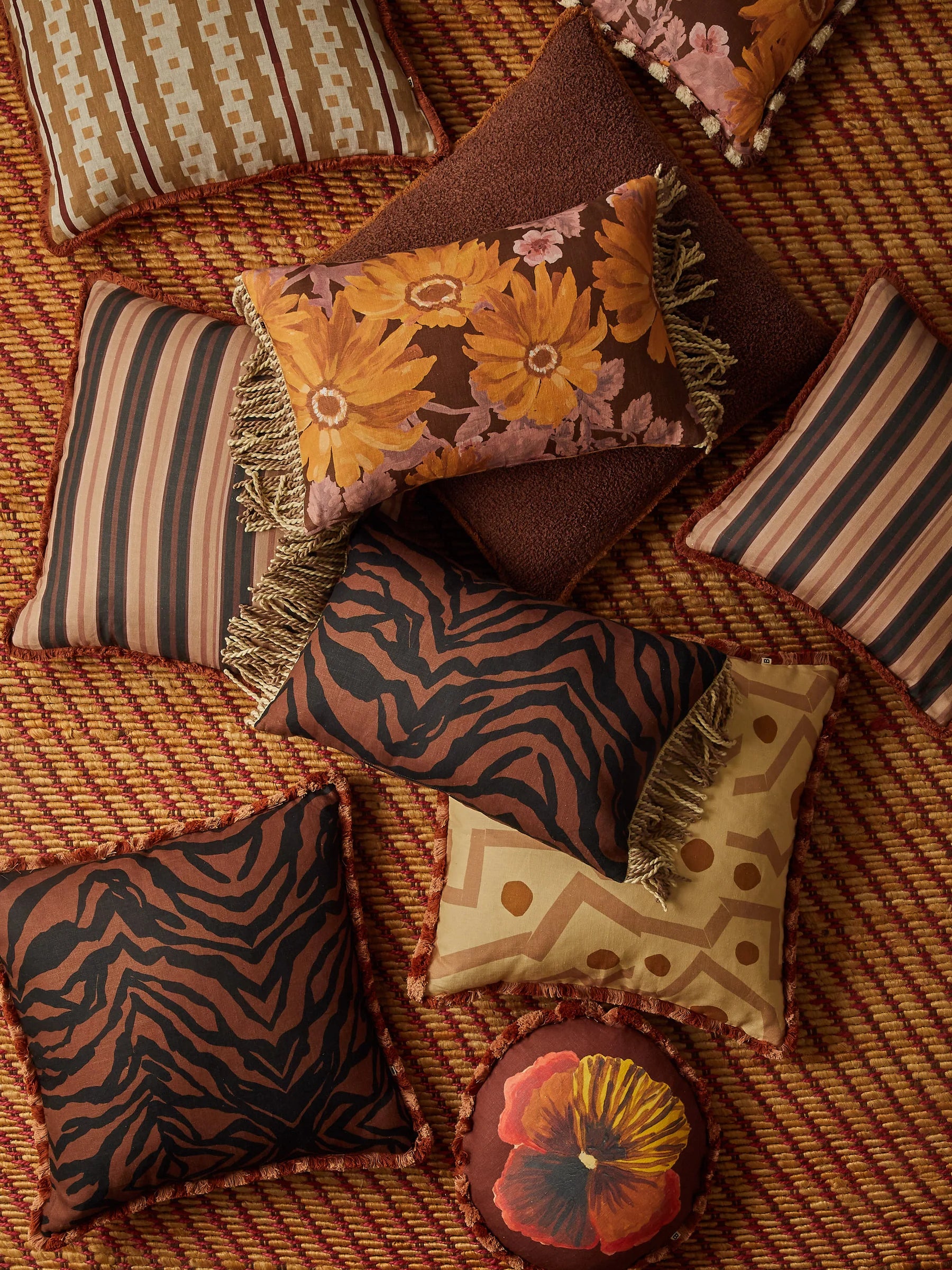 BONNIE & NEIL - ZEBRA LINEN CUSHION 60CM - CHOCOLATE