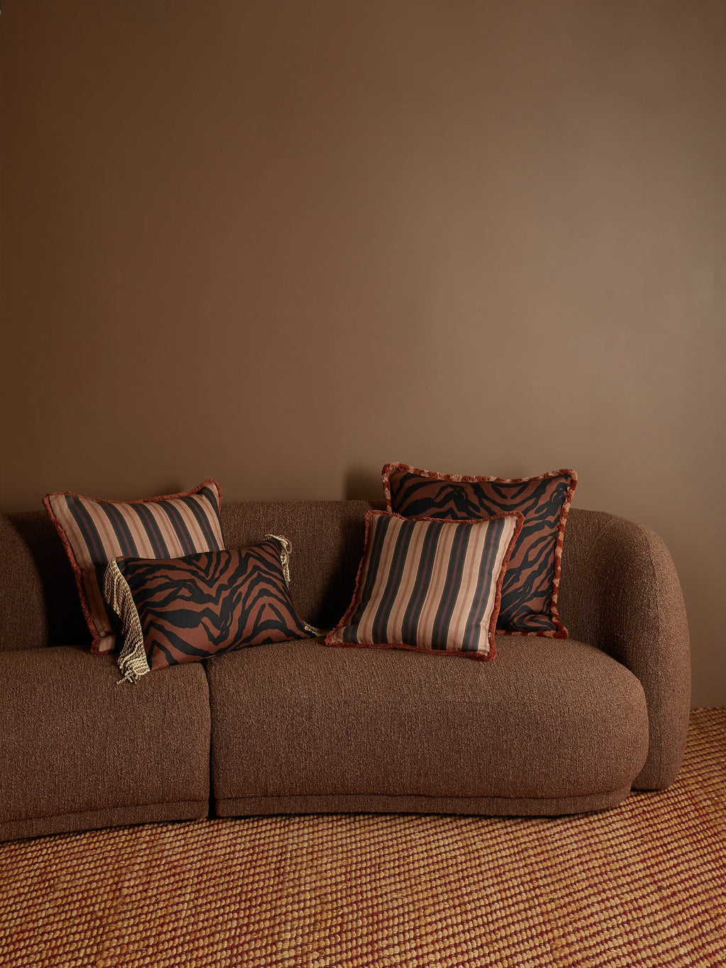 BONNIE & NEIL - ZEBRA LINEN CUSHION 60CM - CHOCOLATE