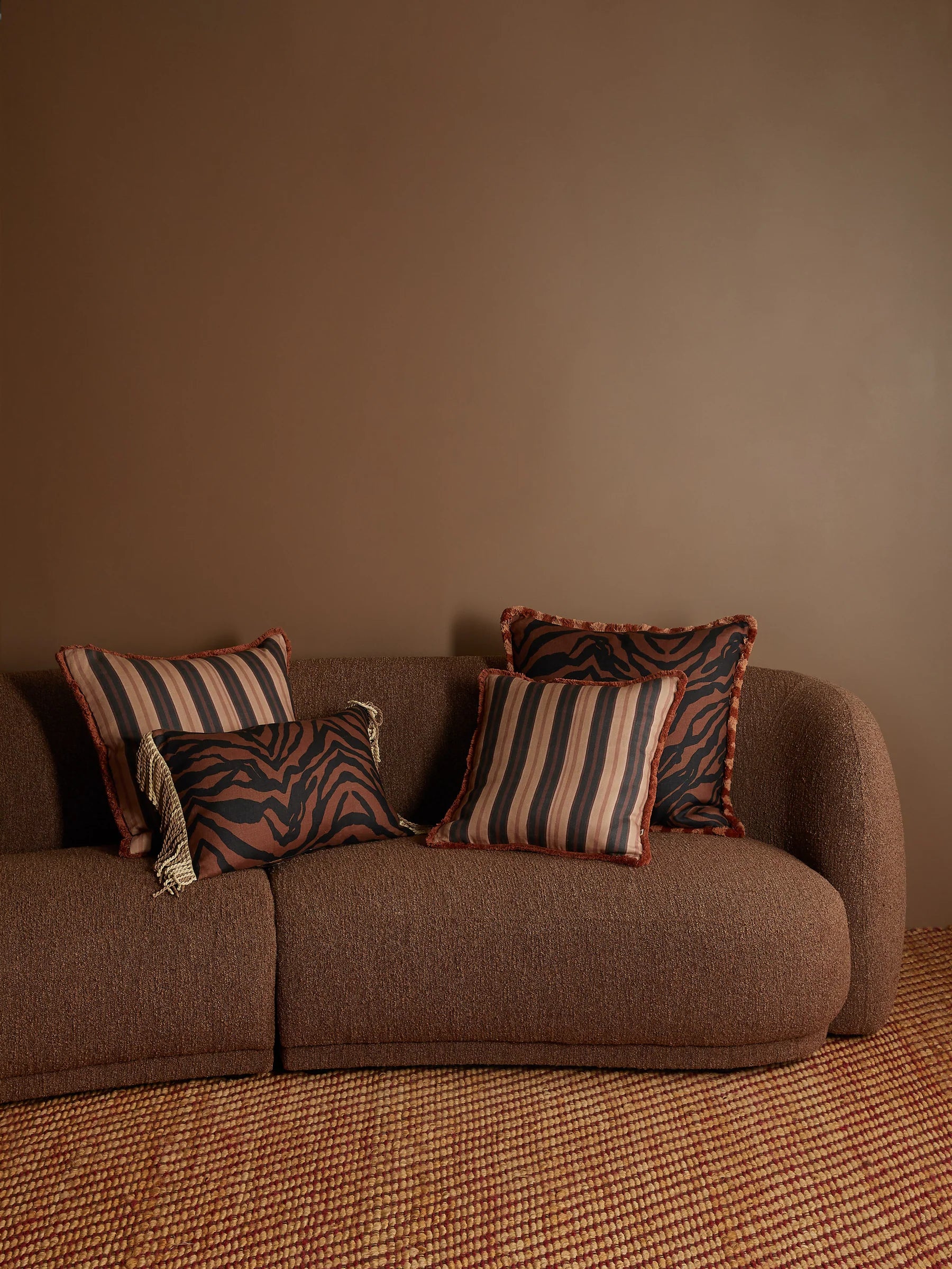 BONNIE & NEIL - ZEBRA LINEN CUSHION 60CM - CHOCOLATE