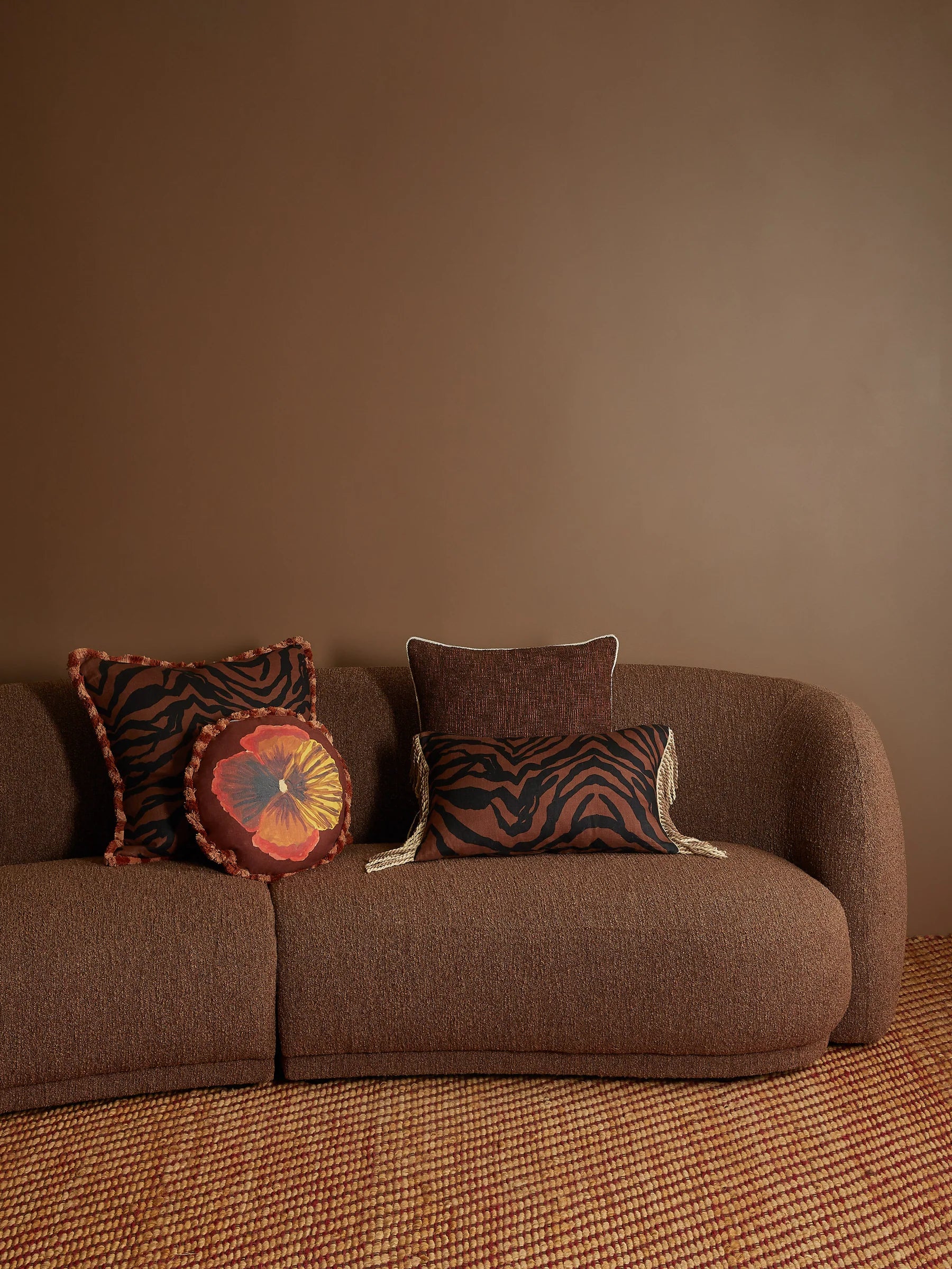 BONNIE & NEIL - ZEBRA LINEN CUSHION 60CM - CHOCOLATE