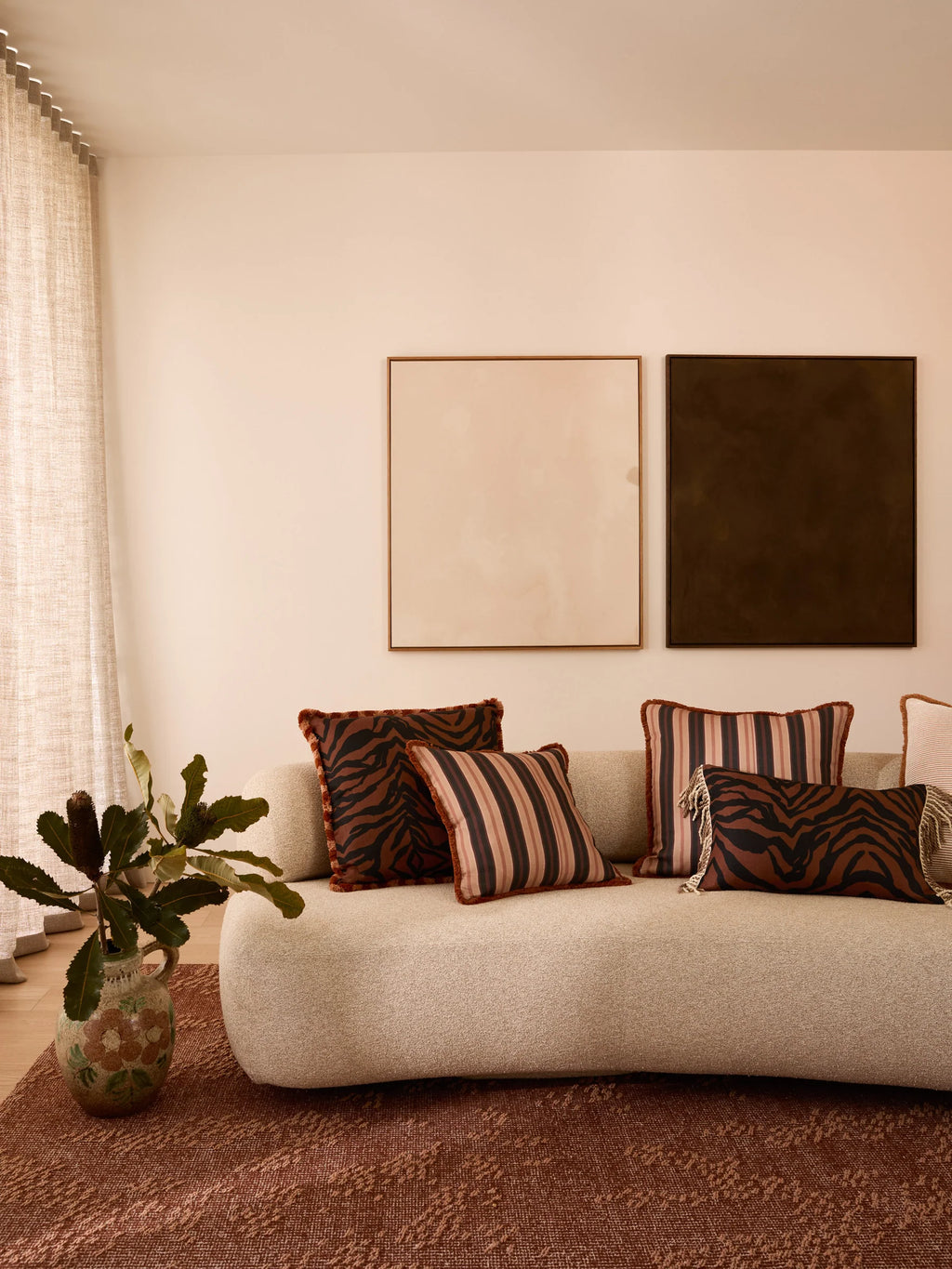 BONNIE & NEIL - ZEBRA LINEN CUSHION 60CM - CHOCOLATE