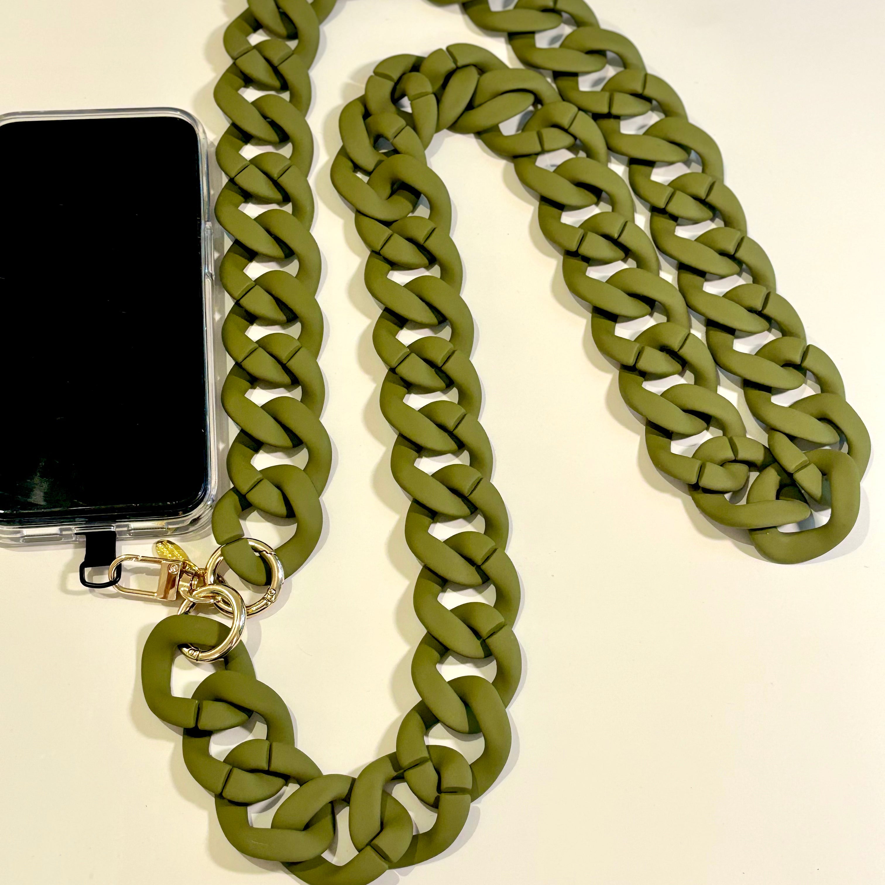 SALTY SAFARI - SANTORINI CROSS BODY PHONE STRAP - CHUNKY CHAIN OLIVE